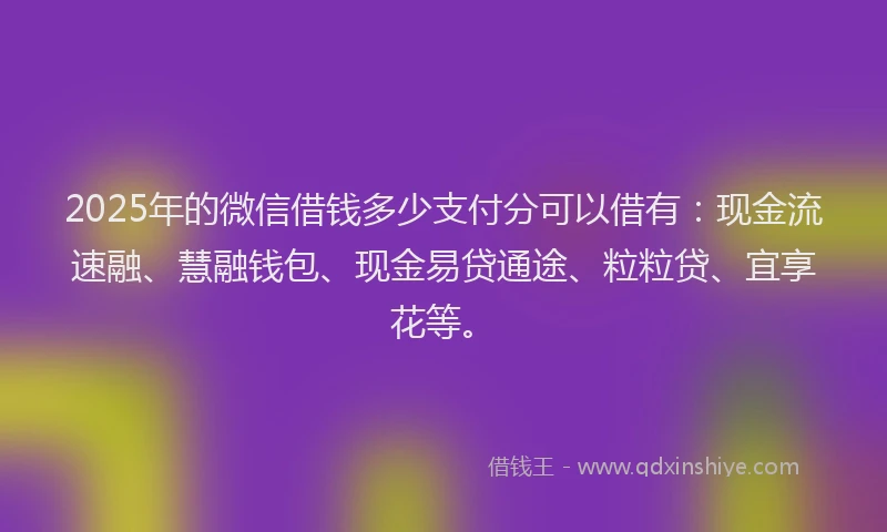 2025年的微信借钱多少支付分可以借有：现金流速融、慧融钱包、现金易贷通途、粒粒贷、宜享花等。