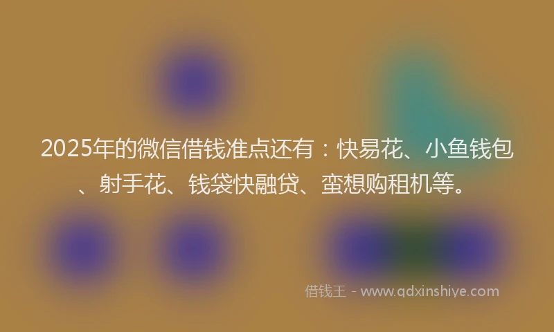 2025年的微信借钱准点还有：快易花、小鱼钱包、射手花、钱袋快融贷、蛮想购租机等。
