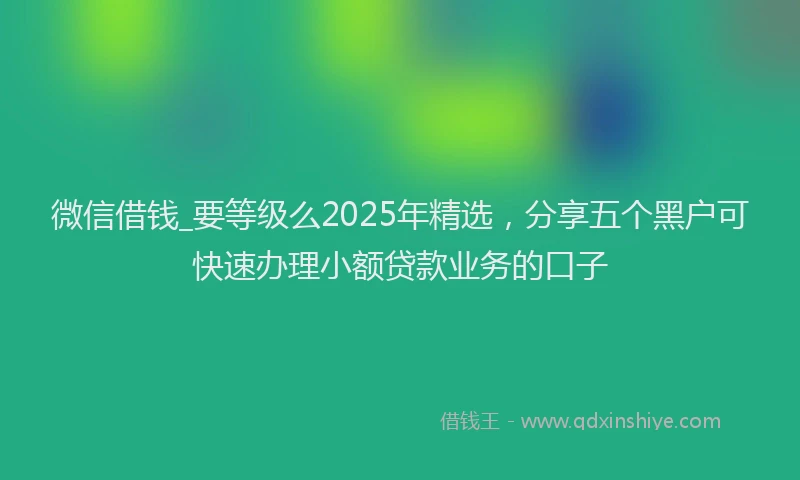 微信借钱_要等级么2025年精选，分享五个黑户可快速办理小额贷款业务的口子