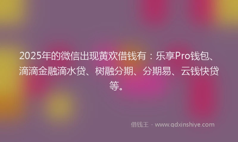 2025年的微信出现黄欢借钱有：乐享Pro钱包、滴滴金融滴水贷、树融分期、分期易、云钱快贷等。