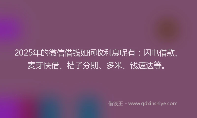 2025年的微信借钱如何收利息呢有：闪电借款、麦芽快借、桔子分期、多米、钱速达等。