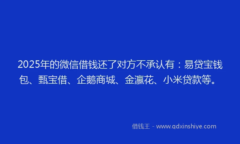 2025年的微信借钱还了对方不承认有：易贷宝钱包、甄宝借、企鹅商城、金瀛花、小米贷款等。