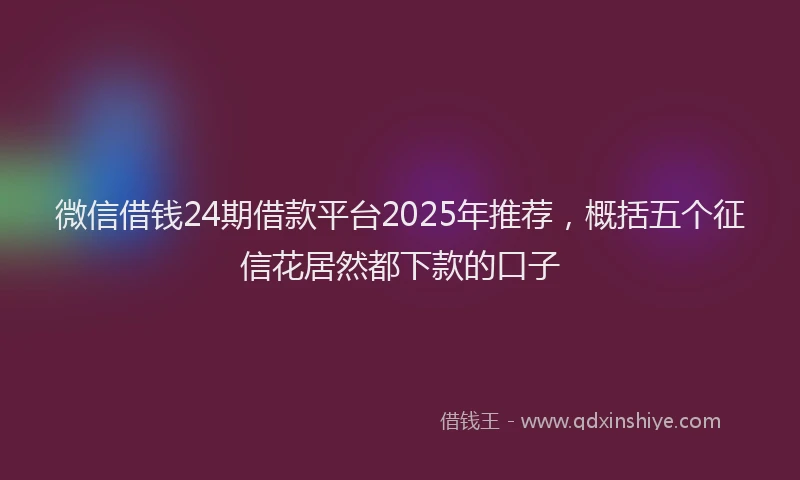 微信借钱24期借款平台2025年推荐，概括五个征信花居然都下款的口子