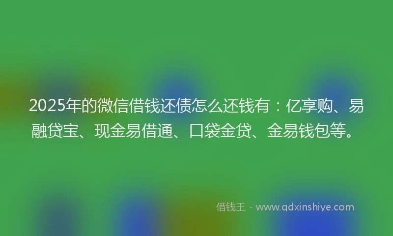 2025年的微信借钱还债怎么还钱有：亿享购、易融贷宝、现金易借通、口袋金贷、金易钱包等。