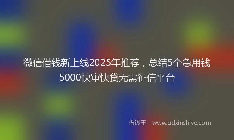 微信借钱新上线2025年推荐，总结5个急用钱5000快审快贷无需征信平台