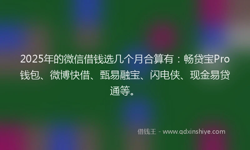 2025年的微信借钱选几个月合算有：畅贷宝Pro钱包、微博快借、甄易融宝、闪电侠、现金易贷通等。