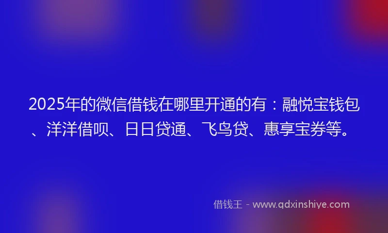 2025年的微信借钱在哪里开通的有：融悦宝钱包、洋洋借呗、日日贷通、飞鸟贷、惠享宝券等。