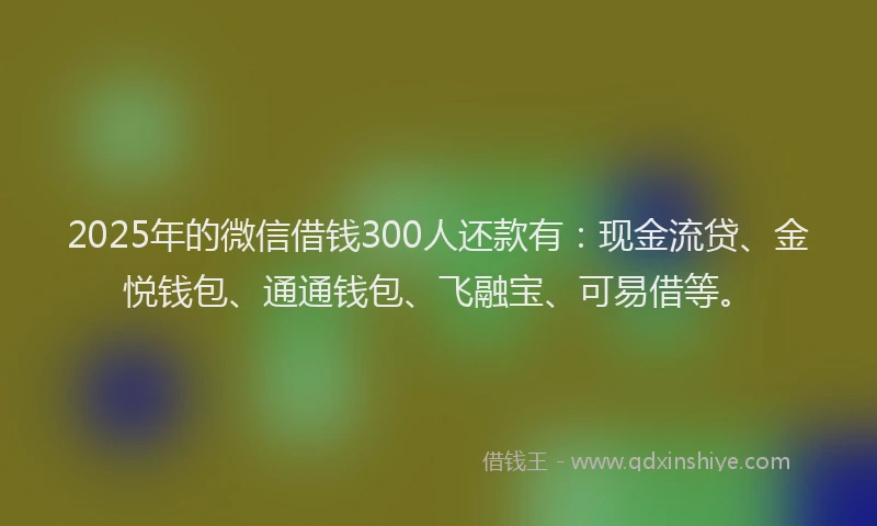 2025年的微信借钱300人还款有：现金流贷、金悦钱包、通通钱包、飞融宝、可易借等。