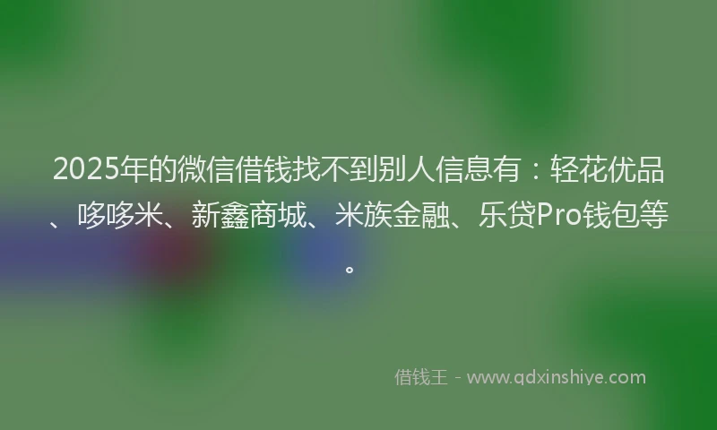 2025年的微信借钱找不到别人信息有：轻花优品、哆哆米、新鑫商城、米族金融、乐贷Pro钱包等。