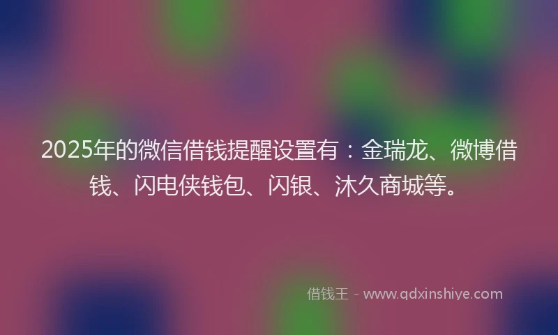2025年的微信借钱提醒设置有：金瑞龙、微博借钱、闪电侠钱包、闪银、沐久商城等。