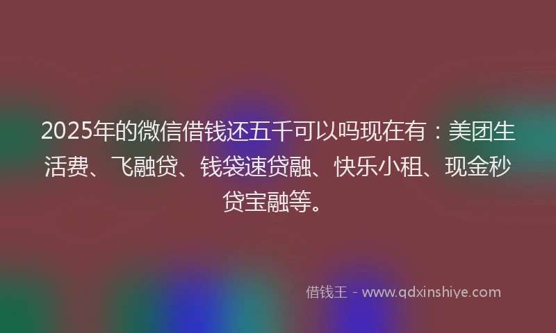 2025年的微信借钱还五千可以吗现在有：美团生活费、飞融贷、钱袋速贷融、快乐小租、现金秒贷宝融等。