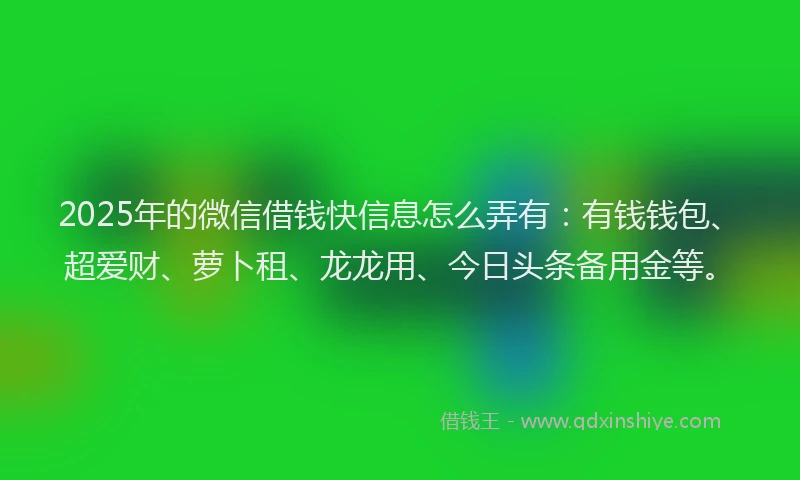 2025年的微信借钱快信息怎么弄有：有钱钱包、超爱财、萝卜租、龙龙用、今日头条备用金等。