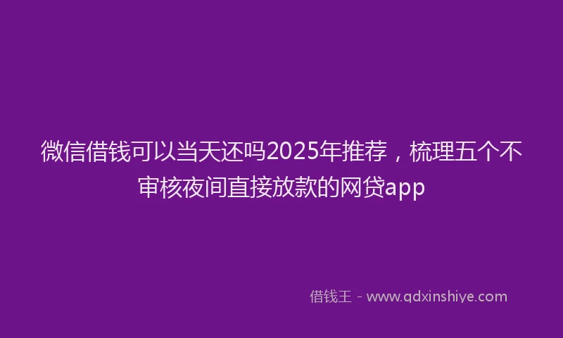 微信借钱可以当天还吗2025年推荐，梳理五个不审核夜间直接放款的网贷app