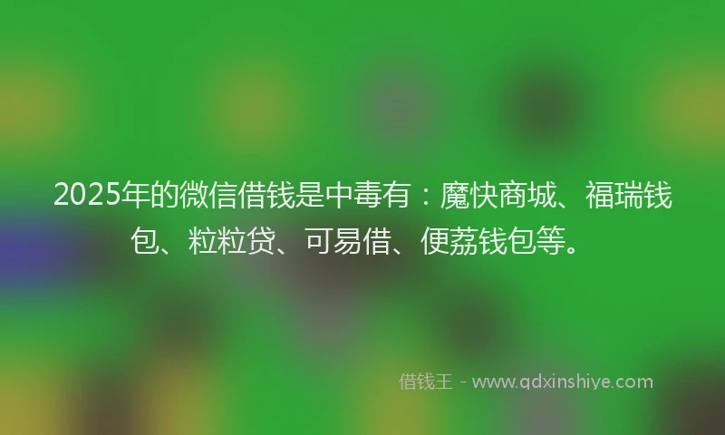 2025年的微信借钱是中毒有：魔快商城、福瑞钱包、粒粒贷、可易借、便荔钱包等。