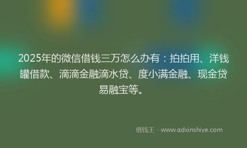 2025年的微信借钱三万怎么办有：拍拍用、洋钱罐借款、滴滴金融滴水贷、度小满金融、现金贷易融宝等。