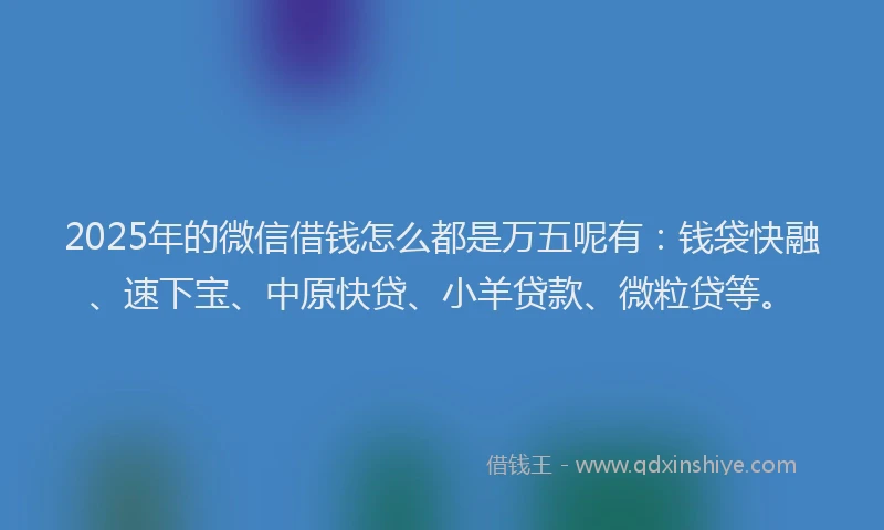 2025年的微信借钱怎么都是万五呢有：钱袋快融、速下宝、中原快贷、小羊贷款、微粒贷等。