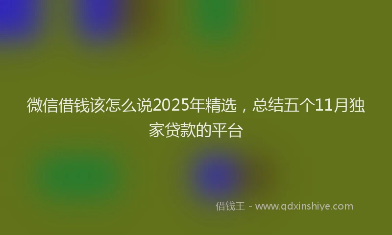 微信借钱该怎么说2025年精选，总结五个11月独家贷款的平台