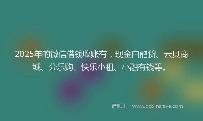 2025年的微信借钱收账有：现金白鸽贷、云贝商城、分乐购、快乐小租、小融有钱等。