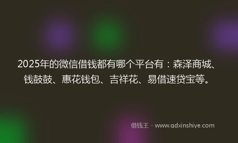 2025年的微信借钱都有哪个平台有：森泽商城、钱鼓鼓、惠花钱包、吉祥花、易借速贷宝等。