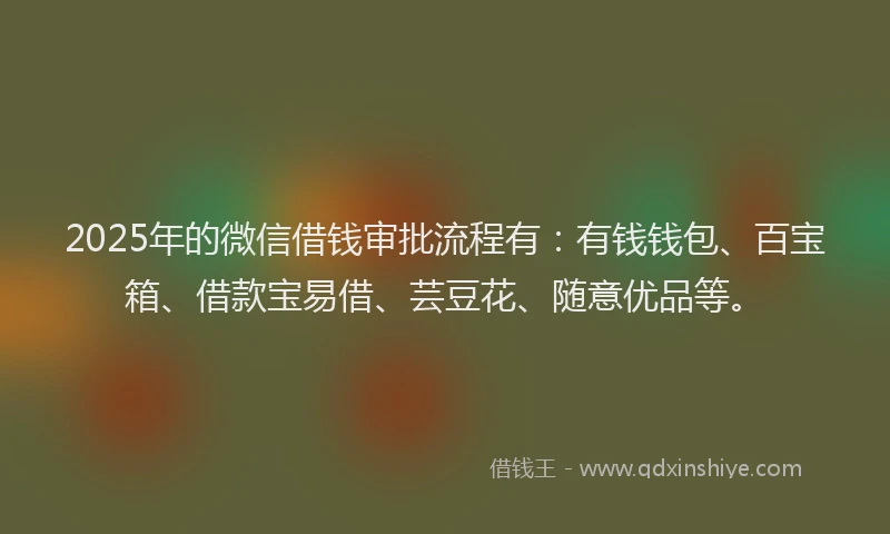 2025年的微信借钱审批流程有：有钱钱包、百宝箱、借款宝易借、芸豆花、随意优品等。