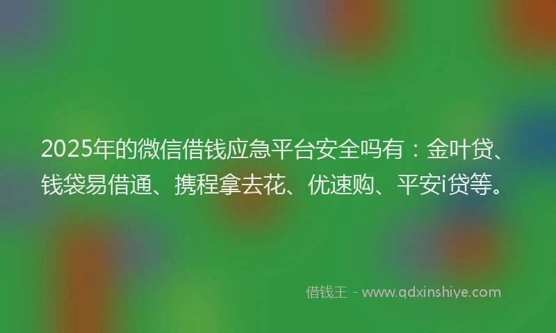 2025年的微信借钱应急平台安全吗有：金叶贷、钱袋易借通、携程拿去花、优速购、平安i贷等。