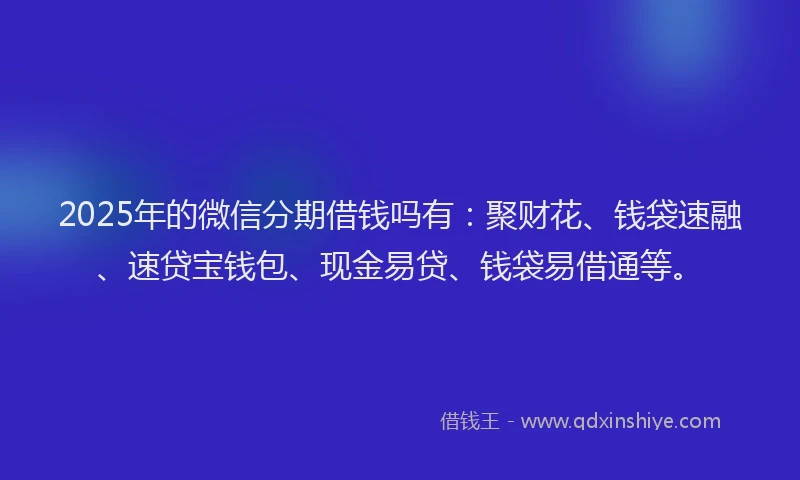 2025年的微信分期借钱吗有：聚财花、钱袋速融、速贷宝钱包、现金易贷、钱袋易借通等。