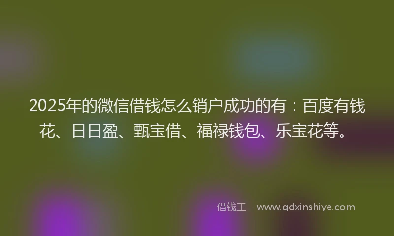 2025年的微信借钱怎么销户成功的有：百度有钱花、日日盈、甄宝借、福禄钱包、乐宝花等。