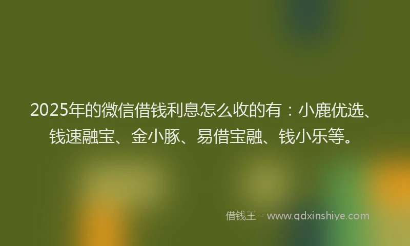 2025年的微信借钱利息怎么收的有：小鹿优选、钱速融宝、金小豚、易借宝融、钱小乐等。