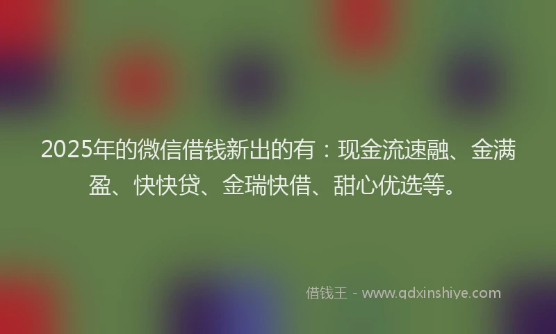 2025年的微信借钱新出的有：现金流速融、金满盈、快快贷、金瑞快借、甜心优选等。