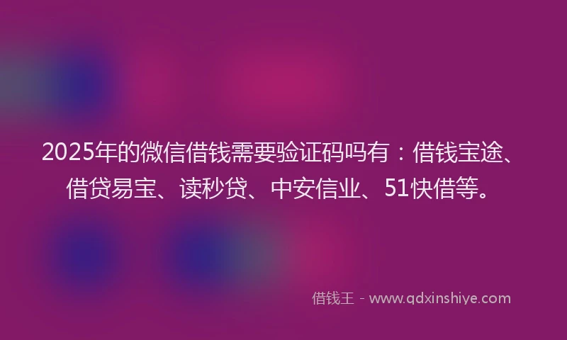 2025年的微信借钱需要验证码吗有：借钱宝途、借贷易宝、读秒贷、中安信业、51快借等。