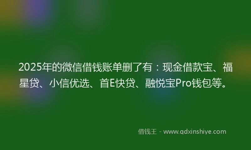 2025年的微信借钱账单删了有：现金借款宝、福星贷、小信优选、首E快贷、融悦宝Pro钱包等。