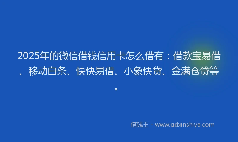 2025年的微信借钱信用卡怎么借有：借款宝易借、移动白条、快快易借、小象快贷、金满仓贷等。