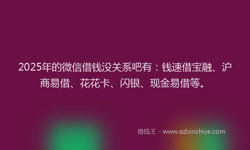2025年的微信借钱没关系吧有：钱速借宝融、沪商易借、花花卡、闪银、现金易借等。
