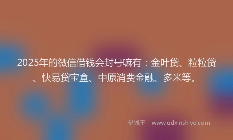 2025年的微信借钱会封号嘛有：金叶贷、粒粒贷、快易贷宝盒、中原消费金融、多米等。