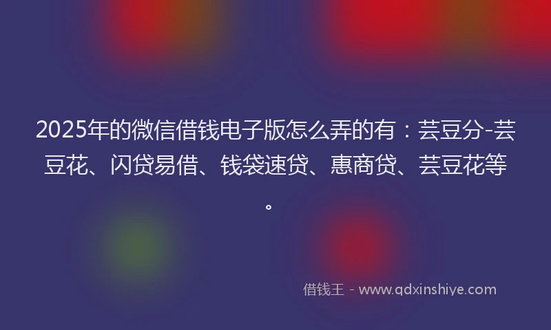 2025年的微信借钱电子版怎么弄的有：芸豆分-芸豆花、闪贷易借、钱袋速贷、惠商贷、芸豆花等。