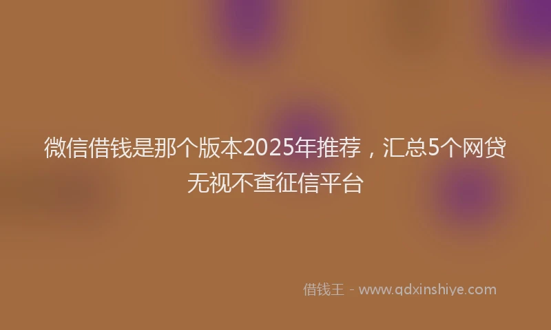 微信借钱是那个版本2025年推荐，汇总5个网贷无视不查征信平台