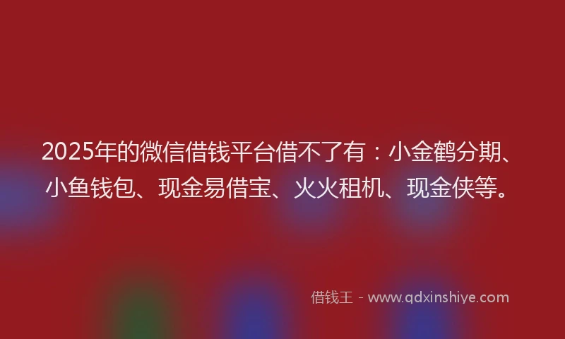 2025年的微信借钱平台借不了有：小金鹤分期、小鱼钱包、现金易借宝、火火租机、现金侠等。