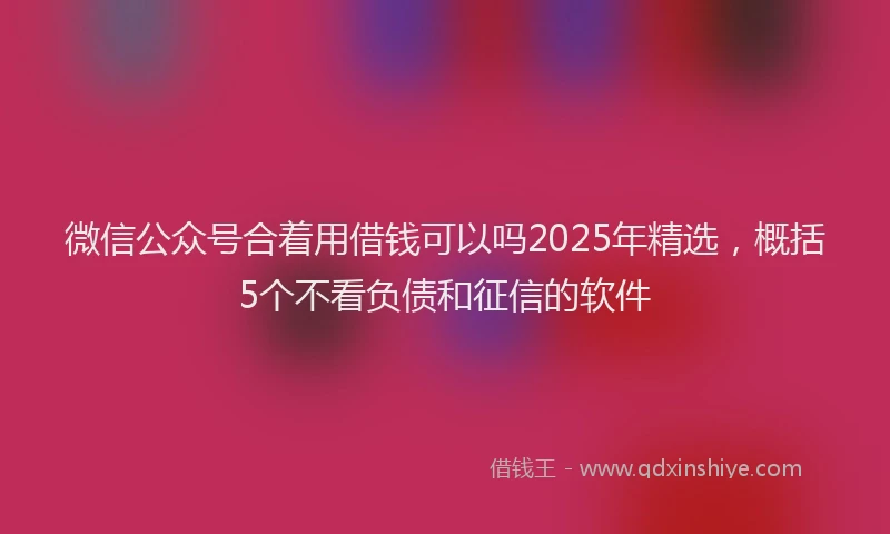 微信公众号合着用借钱可以吗2025年精选，概括5个不看负债和征信的软件