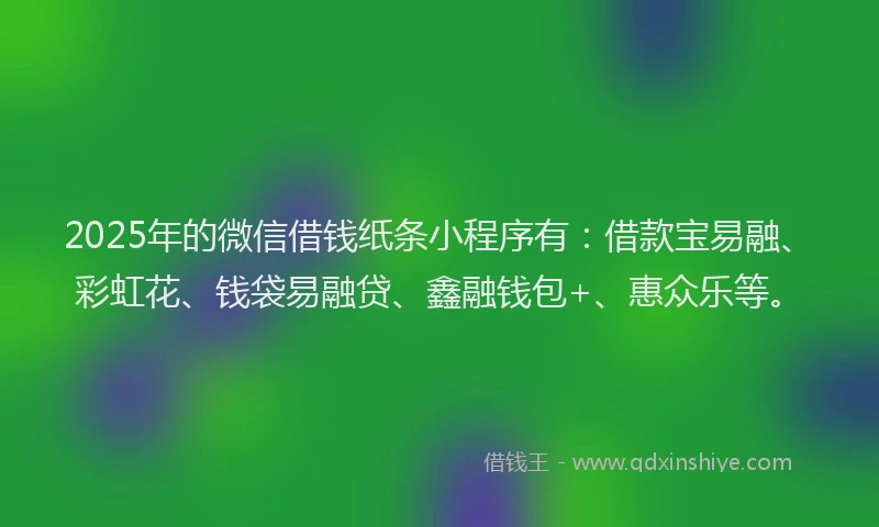 2025年的微信借钱纸条小程序有：借款宝易融、彩虹花、钱袋易融贷、鑫融钱包+、惠众乐等。