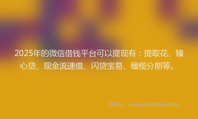 2025年的微信借钱平台可以提现有：提取花、臻心贷、现金流速借、闪贷宝易、橄榄分期等。