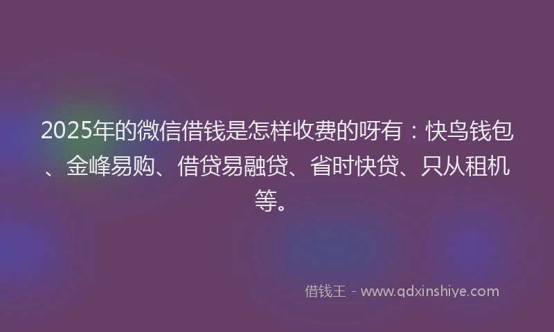 2025年的微信借钱是怎样收费的呀有：快鸟钱包、金峰易购、借贷易融贷、省时快贷、只从租机等。