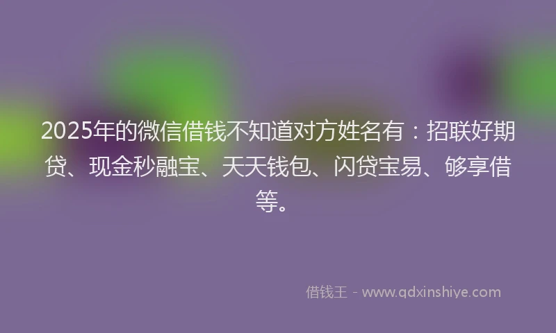 2025年的微信借钱不知道对方姓名有：招联好期贷、现金秒融宝、天天钱包、闪贷宝易、够享借等。
