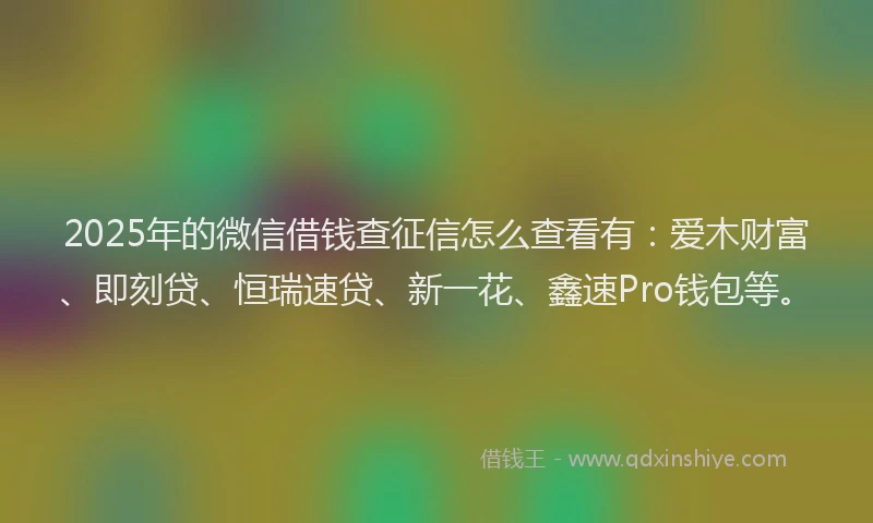 2025年的微信借钱查征信怎么查看有：爱木财富、即刻贷、恒瑞速贷、新一花、鑫速Pro钱包等。