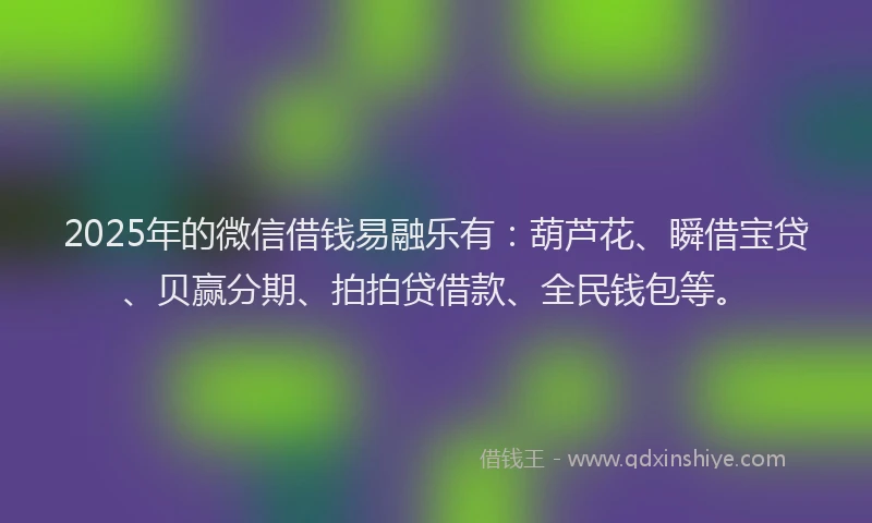 2025年的微信借钱易融乐有：葫芦花、瞬借宝贷、贝赢分期、拍拍贷借款、全民钱包等。