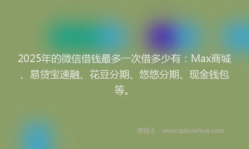 2025年的微信借钱最多一次借多少有：Max商城、易贷宝速融、花豆分期、悠悠分期、现金钱包等。