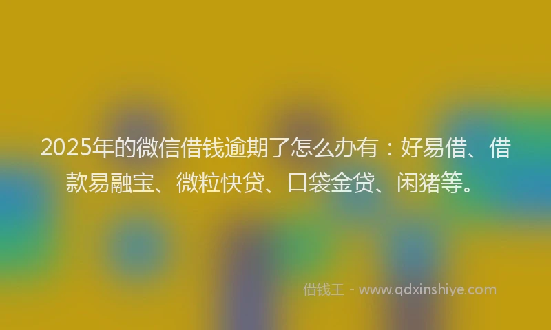 2025年的微信借钱逾期了怎么办有：好易借、借款易融宝、微粒快贷、口袋金贷、闲猪等。
