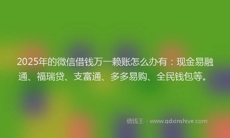 2025年的微信借钱万一赖账怎么办有：现金易融通、福瑞贷、支富通、多多易购、全民钱包等。