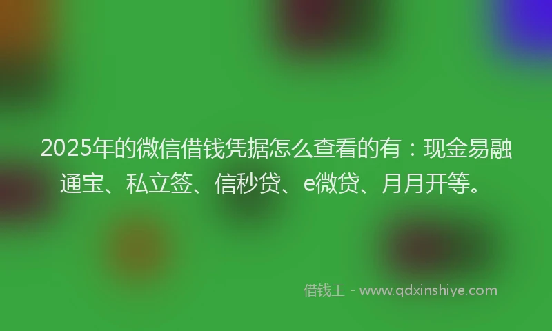 2025年的微信借钱凭据怎么查看的有：现金易融通宝、私立签、信秒贷、e微贷、月月开等。