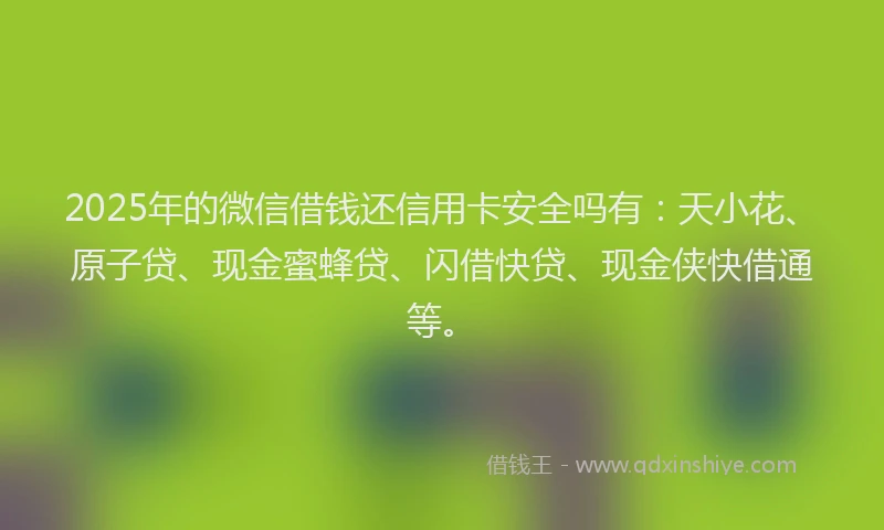 2025年的微信借钱还信用卡安全吗有：天小花、原子贷、现金蜜蜂贷、闪借快贷、现金侠快借通等。