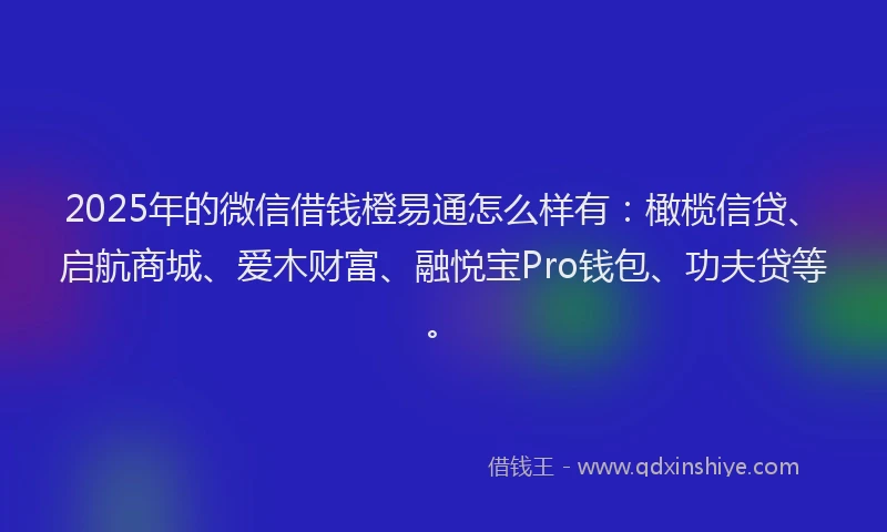 2025年的微信借钱橙易通怎么样有：橄榄信贷、启航商城、爱木财富、融悦宝Pro钱包、功夫贷等。